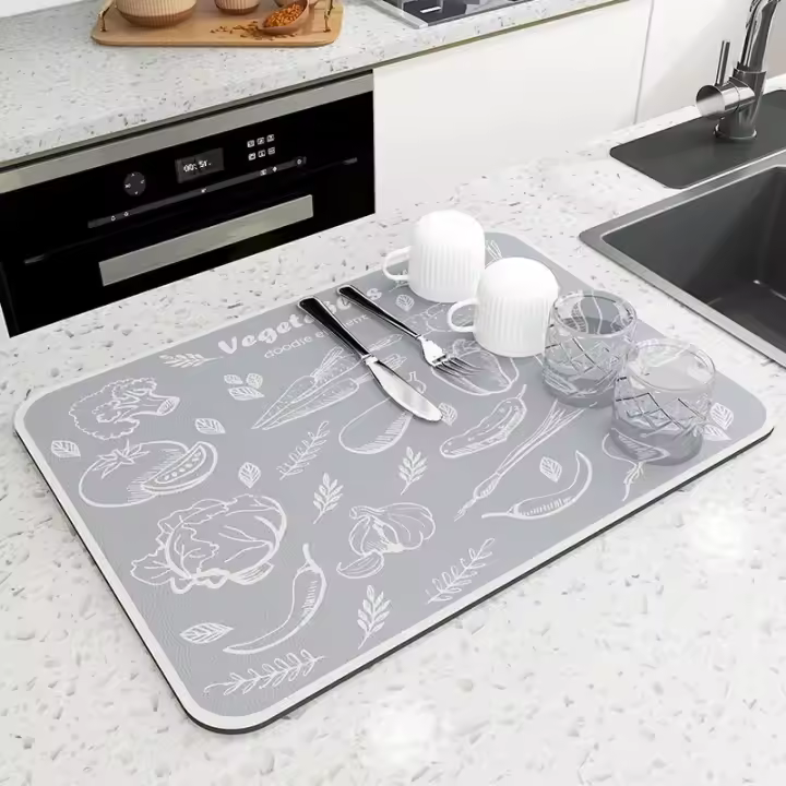 Alfombra De Cocina Grande Absorbente Rápido Alfombrilla Para Secado De Platos Y Bebidas Alfombrilla De Drenaje Para Baño Estilo Moderno Ecológico - 1