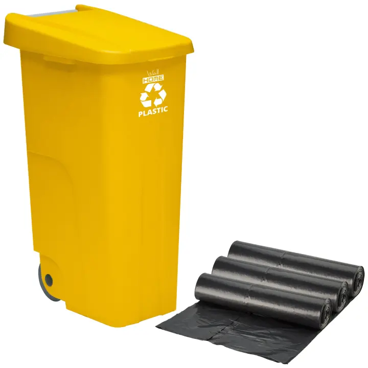 Wellhome Contenedor WELLHOME Reciclo 110 Litros con Tapa y Ruedas + 3X Bolsas de Basura - 1