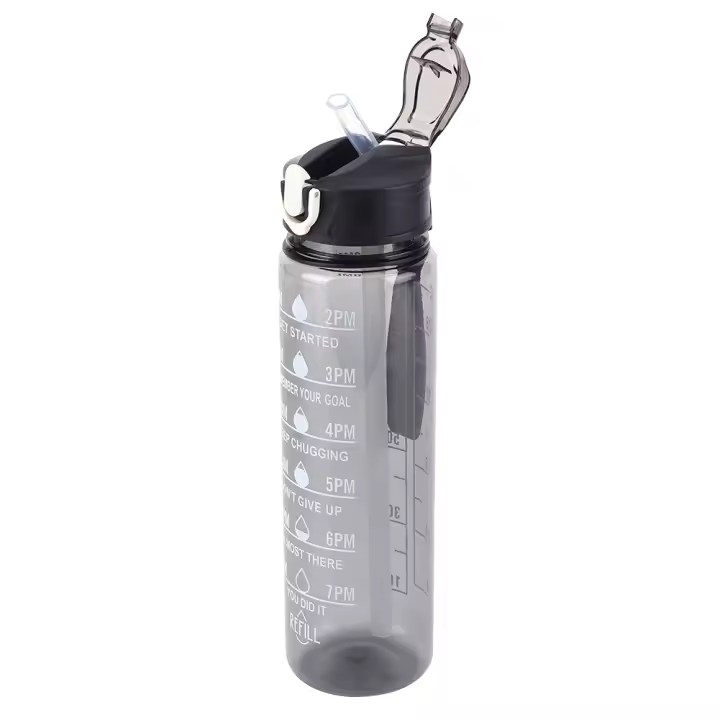 Botella Deportiva De 800ml Con Palanca Y Pajita Para Gym Y Fitness Motivacional Para Niños Y Niñas De Colores Rosa Azul Verde Morado Y Negro - 1