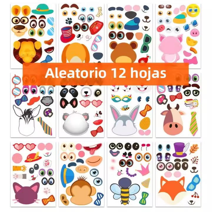 Juego Educativo Para Niños Y Niñas De 12 Hojas Puzles DIY De Animales Faces Divertidos Y Educativos Regalos Para Niños - 1