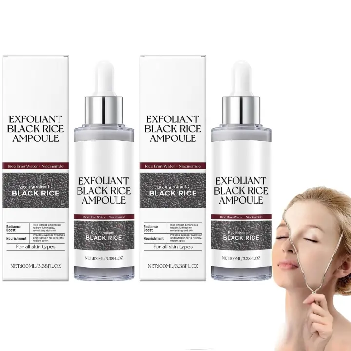 exfoliantes de arroz blanco y negro, dúo de ampollas de arroz, solución exfoliante de arroz negro, hidratante y minimizador de poros facial (exfoliante iluminador de arroz negro) - 1