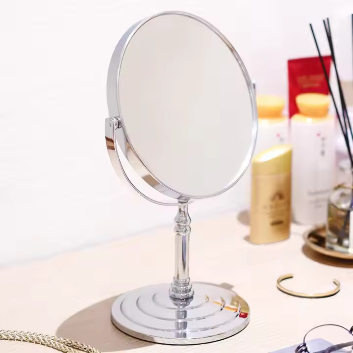 Espejo de tocador con soporte para maquillaje, aumento de 1X/15X, doble cara, giratorio 360 grados, portátil de 6,25 pulgadas. - 1