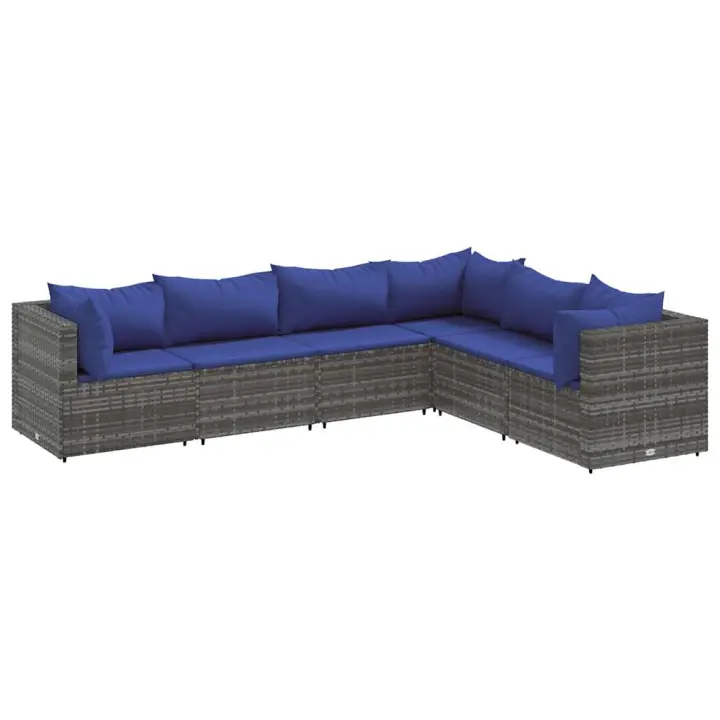 vidaXL Set de muebles de jardín 6 pzas y cojines ratán sintético gris - 1