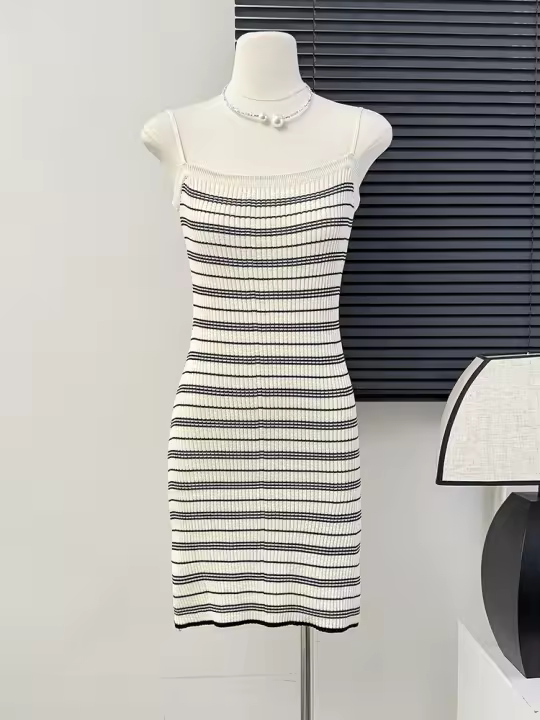 Vestido Camisola De Encaje Rayado Para Mujer Verano Espalda Descubierta Ajustado Con Tirantes Suéter Mini Para Niñas Teen Y2K - 1