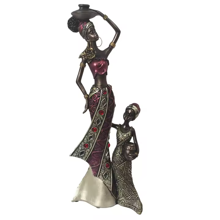 CAPRILO REGALOS & DECORACIÓN Figura Decorativa Étnica de Resina "Africana con Niña y Cuenco". Adornos y Esculturas. Regalos Originales. Decoración Hogar. 13 x 6 x 34 cm - 1