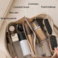 Bolsa de Cosméticos Grande de viaje, Organizador de Cosméticos, Bolsa de maquillaje de alta capacidad, Bolsa de almacenamiento de piel óptica, beige, Hermoso - details 1