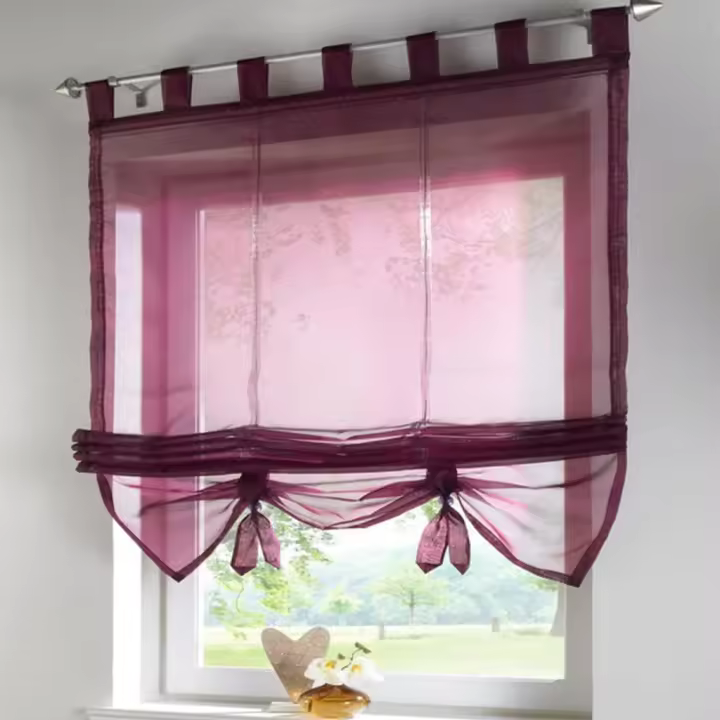 Cortinas romanas para interior de ventanas, cortinas de gasa para cocina, salón, altura 155 cm (100 x 155 cm, rojo vino) - 1