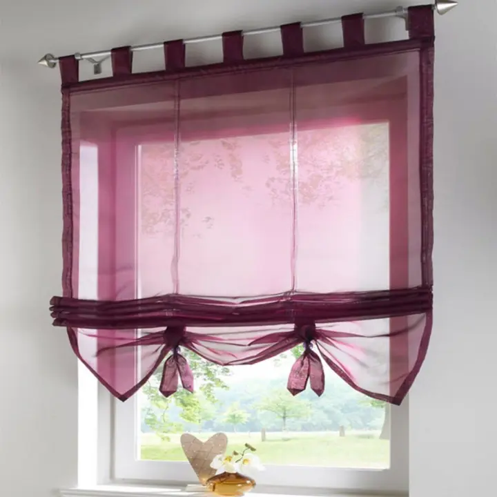 Cortinas romanas para interior de ventana, cortina de gasa para cocina, sala de estar, altura 155 cm (140 x 155 cm, rojo vino) - 1