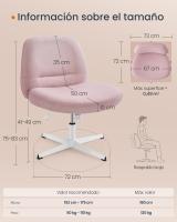 Silla de Oficina, Asiento Ancho y Cómodo, Altura Ajustable, Silla Giratoria Sin Ruedas, Base en Cruz, Tela de Lino de Algodón, Crema, Gris, Rosa - details 17