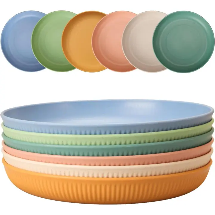 Juego de 6 platos irrompibles de plástico para camping, platos hondos de 23 cm para ensaladas, pastas, fiestas y aptos para lavavajillas. - 1