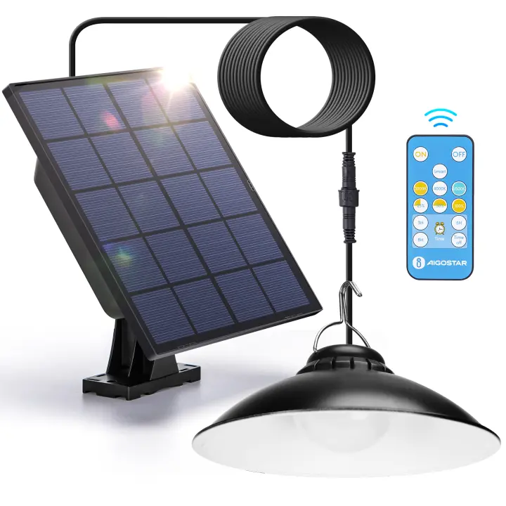 Aigostar - Luz solar exterior con mando a distancia，batería de gran capacidad y resistente al agua IP65，regulable，Lámpara de techo solar con cable de 3 m para jardín/interior/exterior - 1