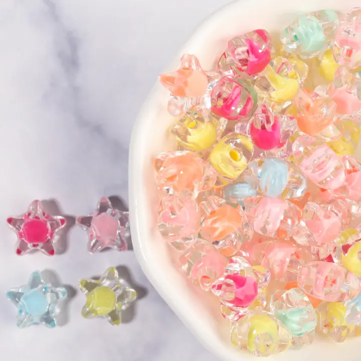 50pcs Estrellas De Cinco Puntos De Acrílico 12mm Colores Mixtos Transparentes Y Frotescidos Bolas Sueltas Para Fabricación De Joyas Accesorios Para Pulseras DIY - 1