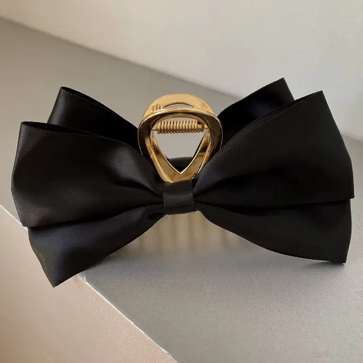 Pinza De Cabello De Satén Negro Para Mujer Estilo Elegante Y Sencillo Accesorio De Verano Para El Cabello En La Parte Superior De La Cabeza - 1