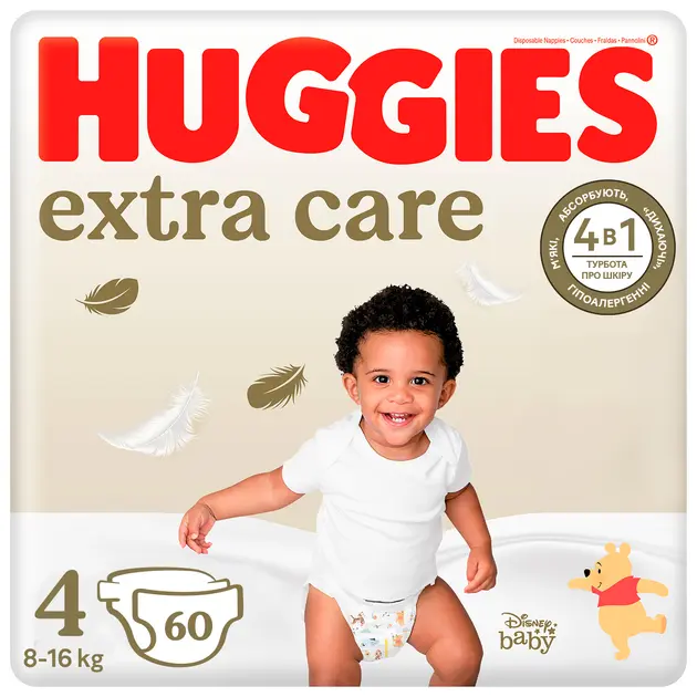Huggies Extra Care Pañal para bebé con diseños Disney Talla 4 (8-14 kg), 60 pañales con almohadillas extra suaves que cuida de la piel del bebé - 1
