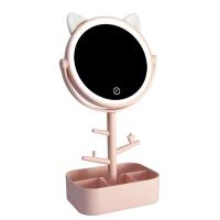Espejo De Maquillaje Con LED Y Almacenamiento Giratorio Para Escritorio Luces Ajustables Y Dimming USB Espejo De Cosméticos Rosa Y Blanca - details 9