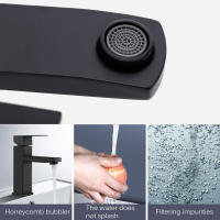 Grifo de Lavabo de Acero Inoxidable Negro Plateado para Baño Mezclador de Agua Caliente y Fría Estilo Contemporáneo con Mango de Latón - details 2