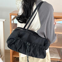 Bolso De Hombro Para Mujer Capaz De Pleated Gran Capacidad Ligero Estilo Casual Bolso De Viaje Con Cierre De Cordón - details 2