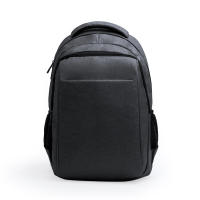Mochila Negra ROLY PATRIK para viaje sostenible, fabricada en poliéster reciclado RPET 300D, con asas y espalda acolcahdas. - details 0