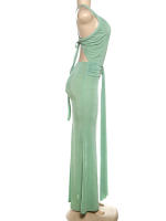 Vestido Maxi Bodycon Elegante Para Mujer Kliou Con Cuello En V Y Ribbons Sin Mangas Vestido De Banquete Clásico De Calle Alta Estilo Slim Para Verano - details 2