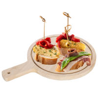 Tablas de Bambú Redondas para Tapas, con Mango. Pack 6 Unidades Tablas para Cortar. 2 Tamaños a Elegir 28x20cm y 19x14cm, 23x9cm. Grosor de 0,8cm, Para Servir Tapas y Pinchos de Cocina en Hostelería o el Hogar - details 0