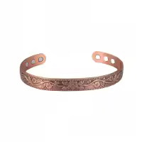 Pulsera Magnética Retro Con Anillo Flor Ajustable Para Hombres Y Mujeres Plata De Cobre Rojo Antiguo Pulsera De Cuff De Aleación De Zinc - details 3