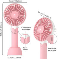 Mini Ventilador Portatil Recargable USB Silencioso, 3 Velocidades, 4.5w, 4800RPM, 5V-9V, Con Base para Uso Sobremesa, Ventilador de Mano Personales Pequeño, Batería 18650 extraible de 2600mah. Ideal para Escritorio, Oficina, Mesita de noche - details 1