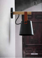 Lámpara De Pared LED Moderna En Madera Y Metal Para Dormitorio Y Sala De Estar E27 110-240V Negra Y Blanca Instalación En Pared - details 3