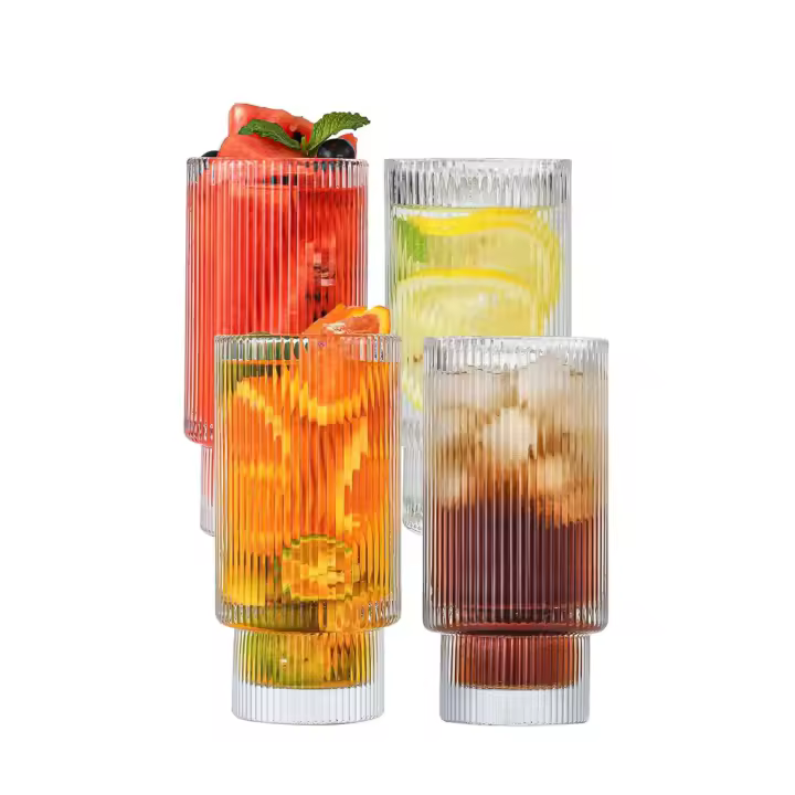 Juego de 4 Vasos de Cóctel Acanalados para Café Helado o Jugo - 1