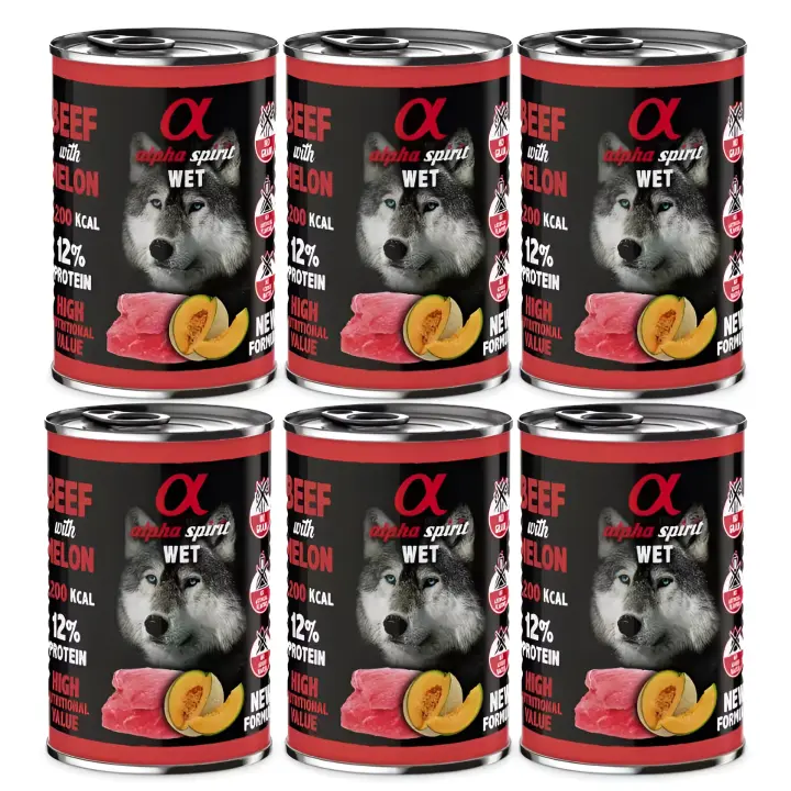 Alpha Spirit Comida Húmeda de Ternera con Melón para Perros (Pack 6 Latas x 400 Gr) - 1