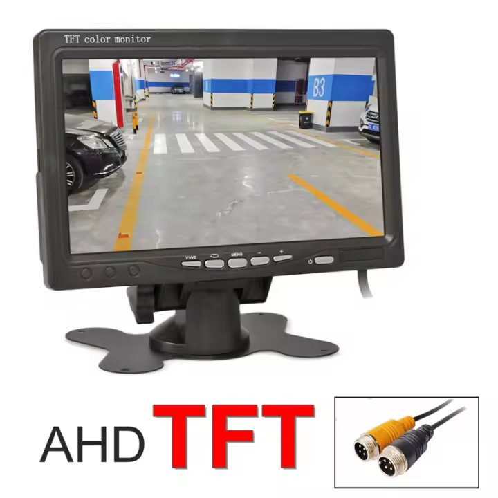 1024x600 AHD 7 pulgadas TFT LCD coche HD Monitor retrovisor Monitor soporte 1080p AHD Cámara 2 x 4pin entrada de vídeo - 1