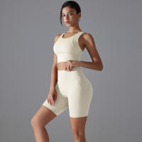 Conjunto De Yoga Deportivo Para Mujer Top Y Shorts De Color Sólido Nylon Transpirable Y Secado Rápido Para Gimnasio Ciclismo Y Correr - details 29