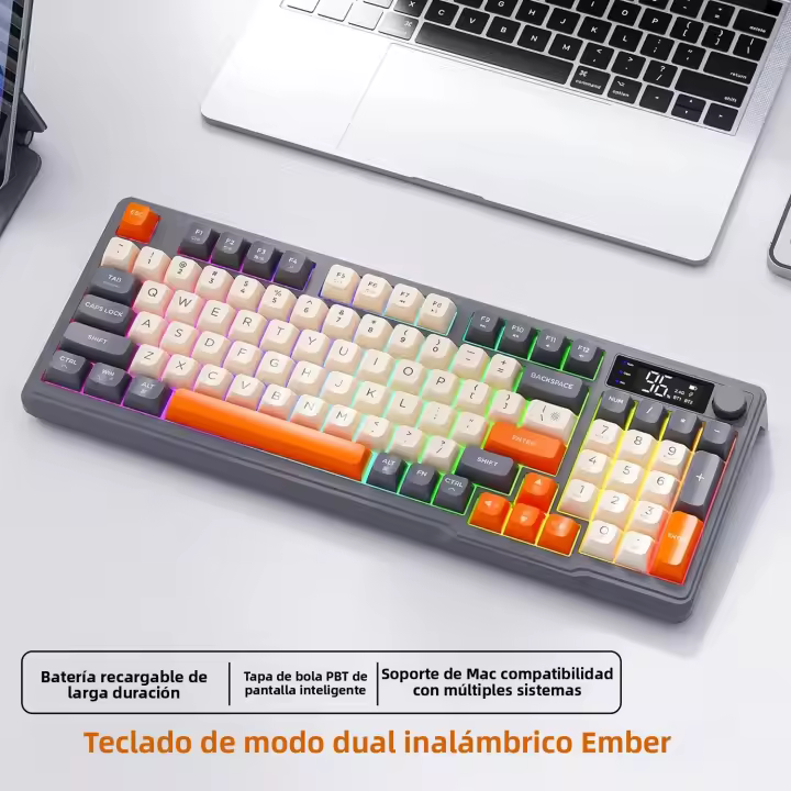 Teclado De Juego Inalámbrico FreeWolf M96 Con Pantalla Modo Dual Bluetooth Multidevice Ergonómico Para Desktop Laptop Tablet - 1