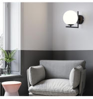Lámpara De Pared Sférica De Vidrio Para Dormitorio Y Estudio Luz De Noche Simple En Oro Y Negro Estilo Nórdico Moderno - details 2