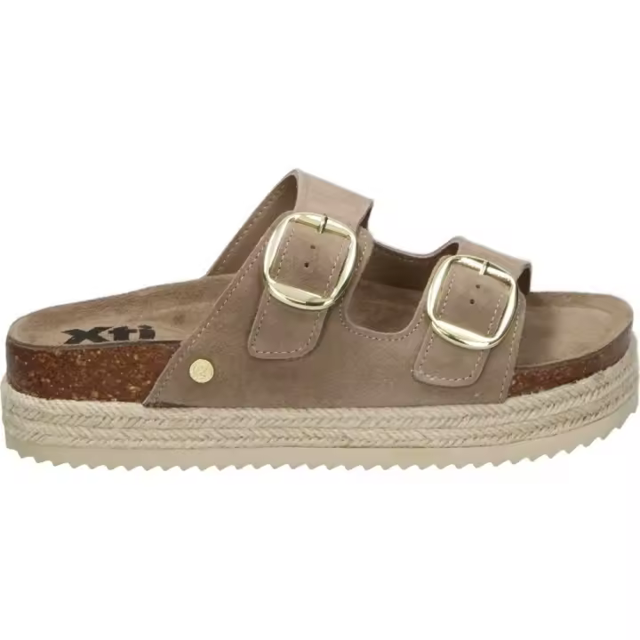 XTI | Sandalias con Plataforma XTI para Mujer – Sandalia Destalonada en Color Taupe – Sandalia con Hebilla Slip On – Plataforma Media y Cómoda – con Esparto – Versátiles – Modelo 143635 - 1