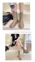 Botas De Mujer Invierno 2021 Nuevas Botas De Caballero Con Lona De Piel Artificial Y Forro De Algodón Terciopelo Modernas Suela De Goma Tacón Cuadrado Altura Media - details 8