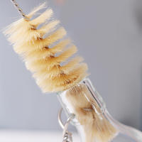 Cepillo De Limpieza Para Botella Con Mango Largo De Plástico Cerdas De Pelo De Cerdo Acero Inoxidable Herramienta Multifuncional Para Limpieza Del Hogar Tamaño 38CM Color Blanco+ Amarillo - details 3