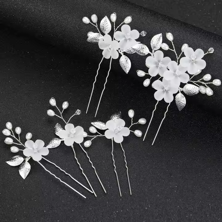 5 Pcs Clip Para El Cabello De Flor De Cristal Y Perla Elegante Accesorios De Cabello Para Mujer Joyas Preciosas Para Boda Y Fiesta Clásica - 1