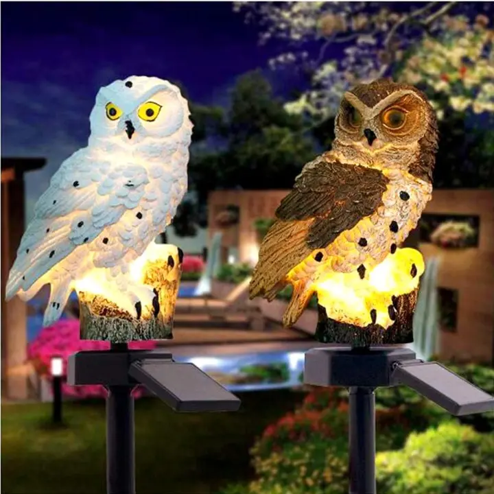 rnaments Luz en forma de búho para exteriores, luz LED solar para jardín, lámpara de césped de búho, luces LED solares impermeables, lámparas solares creativas para jardín y patio al aire libre (blanco) - 1