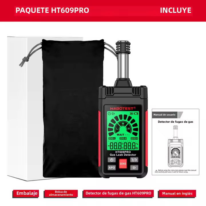 Detector De Gases Inflamables HABOTEST HT609 pro Con Pantalla Y Alarma Sonora Medidor De Metano Natural Retráctil 50-1000PPM - 1
