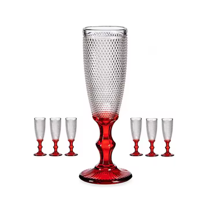 MAXHOME-Set 6 Copa cava vidrio dec puntos pie rojo -Ambar180ml - 1