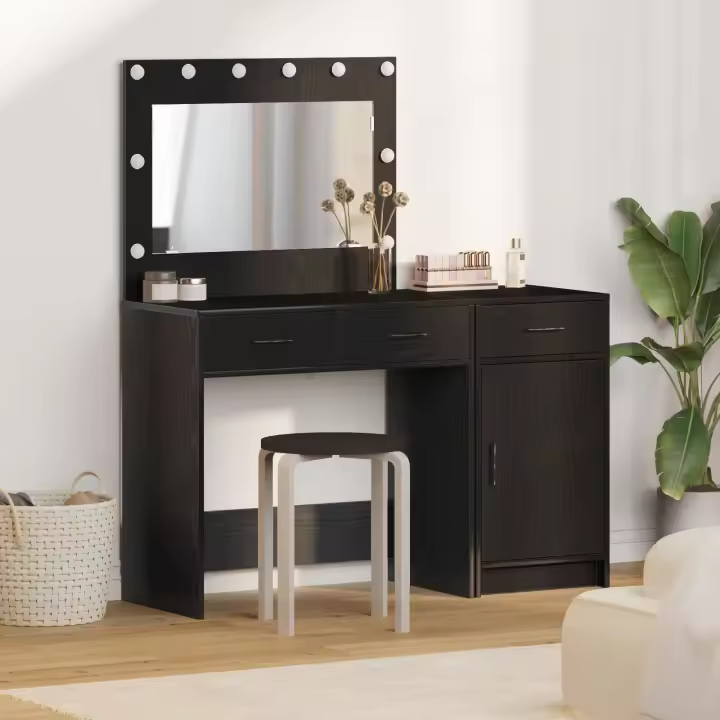 Juego de tocador de 2 piezas con LED de vidaXL en madera negra - 1