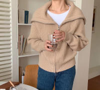 HELIAR Chaqueta De Cariátida Para Mujer Con Cierre De Cremallera Y Cuello Bajado Solido Suéter Casual De Manga Larga Abrazadora Para Oficina Otoño Invierno - details 4