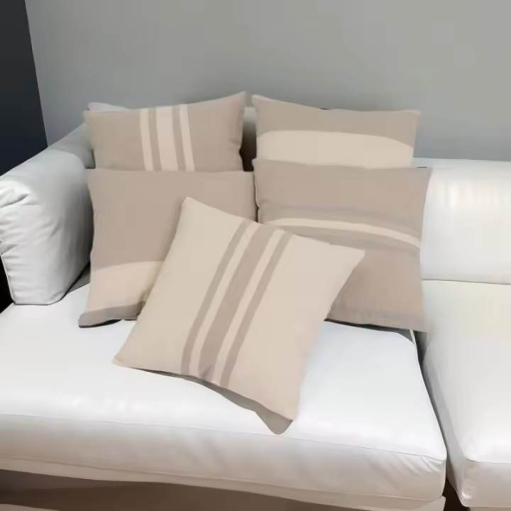 Dcasa Conjunto de 5 cojines de rayas beige de algodón natural de 45x45 cm con relleno incluido - 1