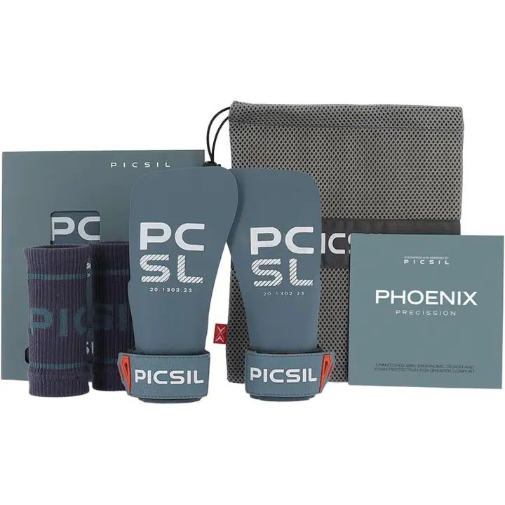 PICSIL Calleras Phoenix + Muñequeras + Bolsa, Uso Sin Magnesio, Agarre en Todas Superficies y Cualquier Tipo de Barra, Diseñadas para Todos los Atletas - 1
