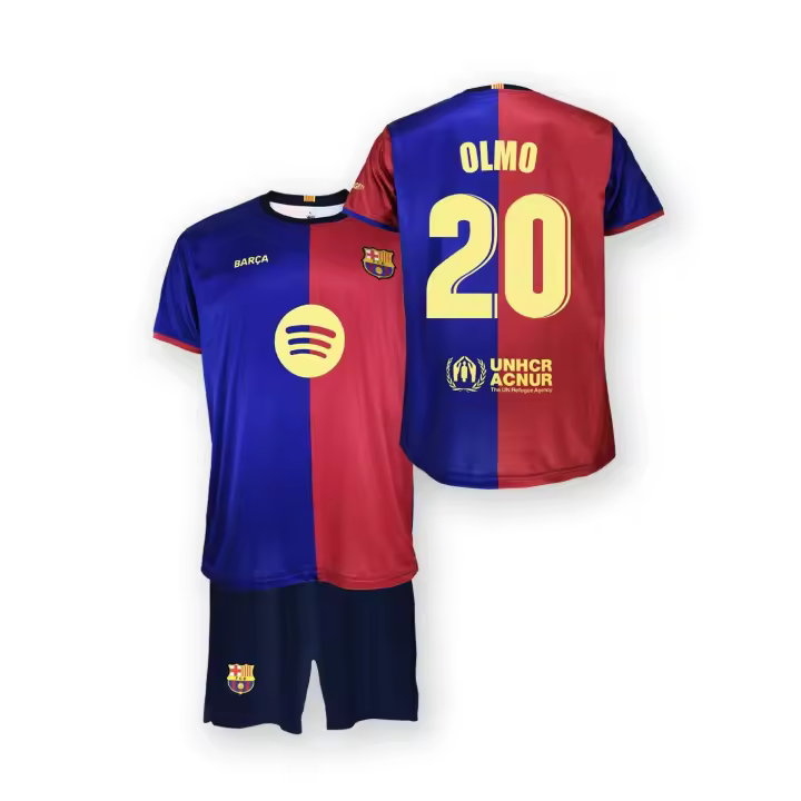 FC Barcelona Camiseta y Pantalón Primera Equipación Temporada 2024/2025 - OLMO 20 - Réplica Oficial con Liciencia - Niño - 1