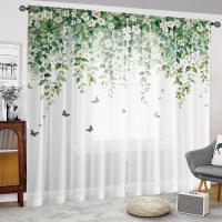 2 Piezas Cortinas De Ventana Decorativas Con Estampado De Planta Y Mariposa HD Digital Para Estilo Rústico Dormitorio Y Sala De Estar - details 4