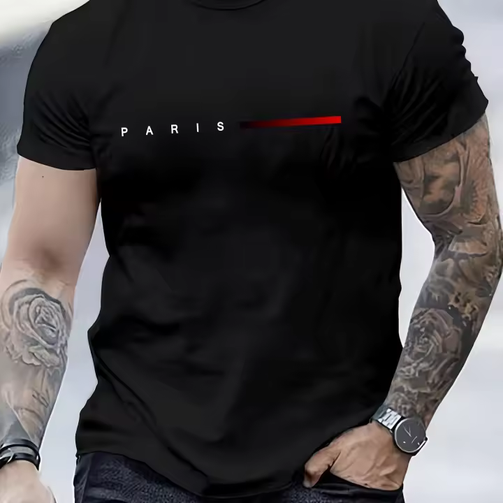 Camiseta De Algodón 100% Para Hombre Estilo Casual Veraniego Con Impresión De Letras Creativas Camiseta De Cuello Redondo Ajustada Con Mangas Cortas Para Todo El Año - 1