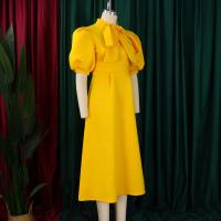 Vestido Elegante De Fiesta Para Mujer 2024 Con Cuello Con Lazo Manga Corta Cintura Alta A-Line Plisado Hasta El Tobillo Vestido De Cumpleaños - details 3