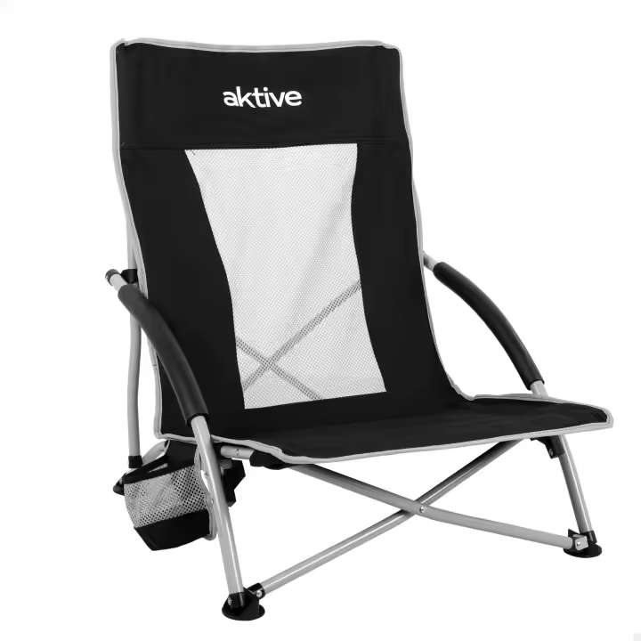 Aktive - Pack 2 sillas plegables, asiento bajo, 50x51x67 cm, estructura de acero, tejido poliéster con malla, reposabrazos acolchados, bolsillo lateral, máx. 110 kg, sillas de playa, accesorios de verano - 1