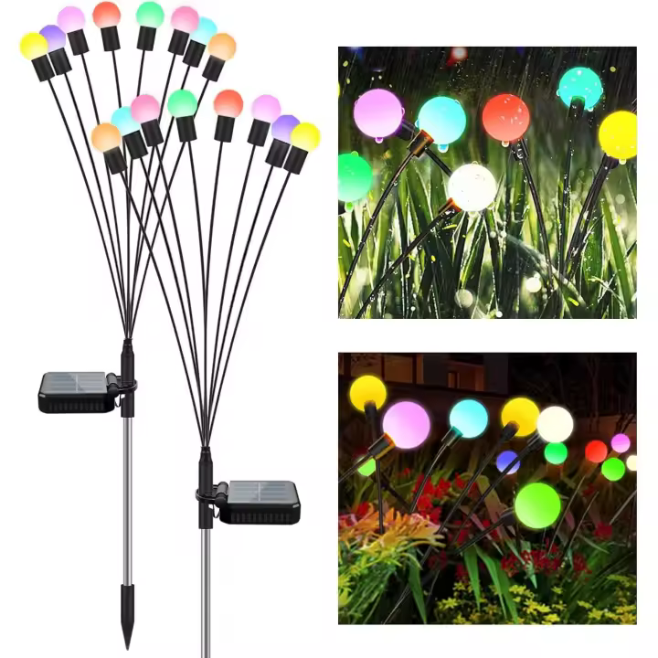 SOMY Luz solar para jardín con luciérnagas, 8 LED, lámpara solar impermeable para exteriores, (paquete de 2) luces solares decorativas para jardín, patio, patio, hogar [Clase energética A] Luz de calle al aire libre - 1